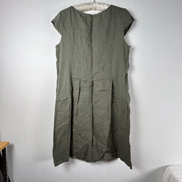 HD Diffusion Paris Women Green Polka Dots Linen Short Cap Sleeves Shirt Dress - Picture 2 of 9